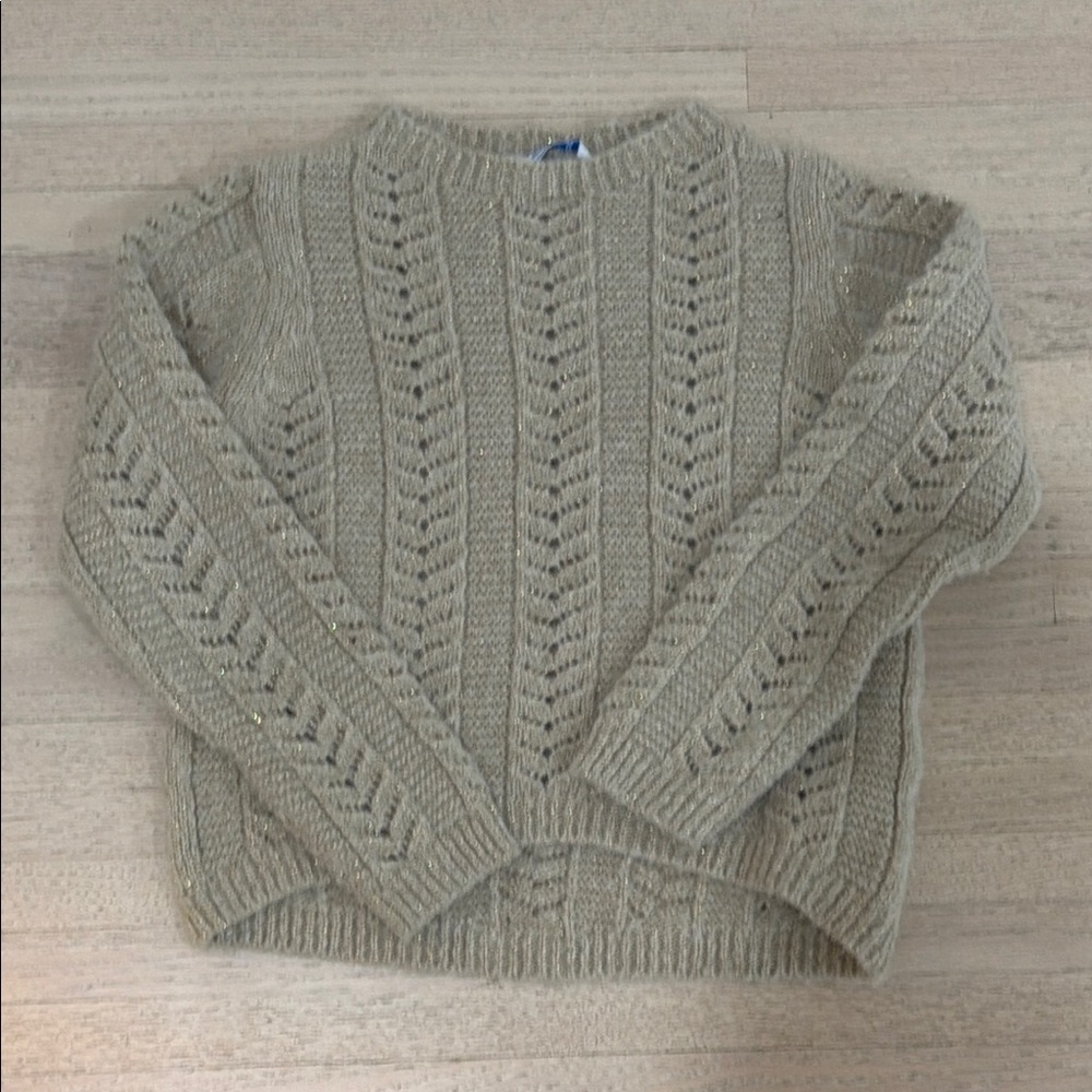 Mayoral Beige Open-Stitch Crewneck Sweater